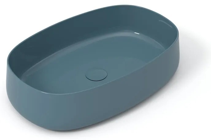 Lavabo da appoggio Wave OLYMPIA CERAMICA ovale in ceramica L 60 x H 14 x P 40 cm petrolio piletta non inclusa