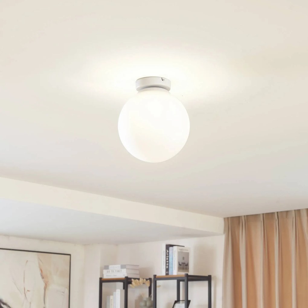 Plafoniera soffitto Meriala Lindby, dimmerabile, Bianco / Opale, Soggiorno / Sala da pranzo, Vetro, Plafoniera