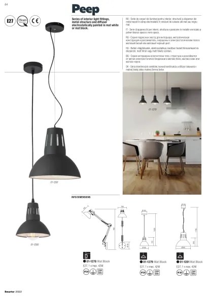 Redo 01-1279 - Lampada a sospensione su cavo PEEP 1xE27/42W/230V Ø 16,5 cm nero