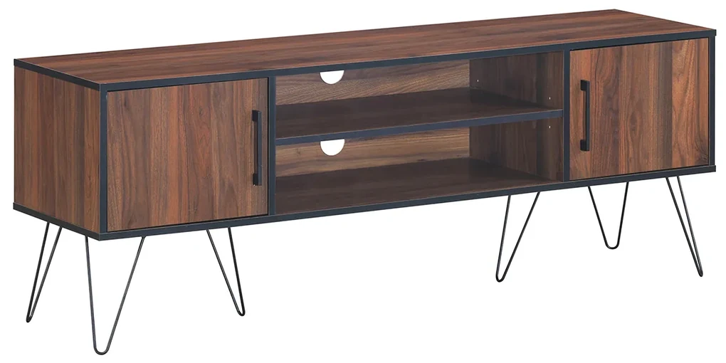 Mobile TV COSTWAY In Legno Per Schermi Fino A 65'' | 2 Ante + Ripiani Aperti | Grigio Moderno - Foto 4