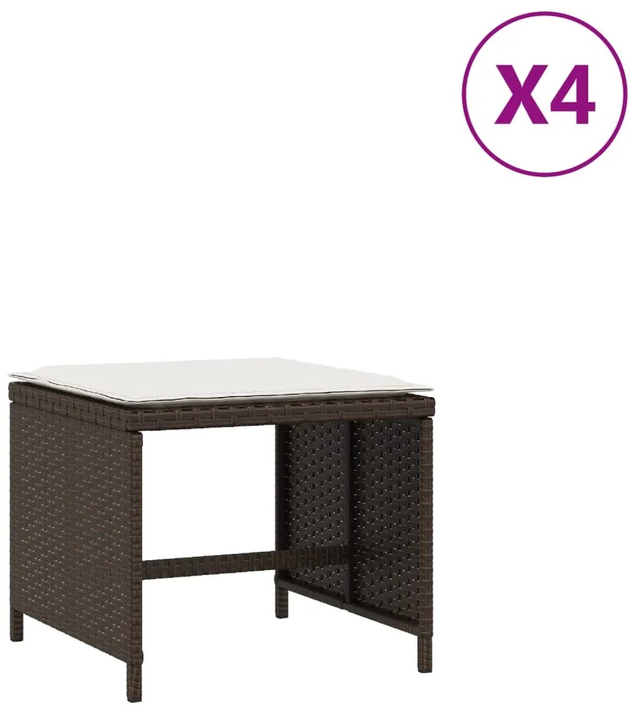 Sgabelli giardino con cuscini 4pz marroni 41x41x36cm polyrattan