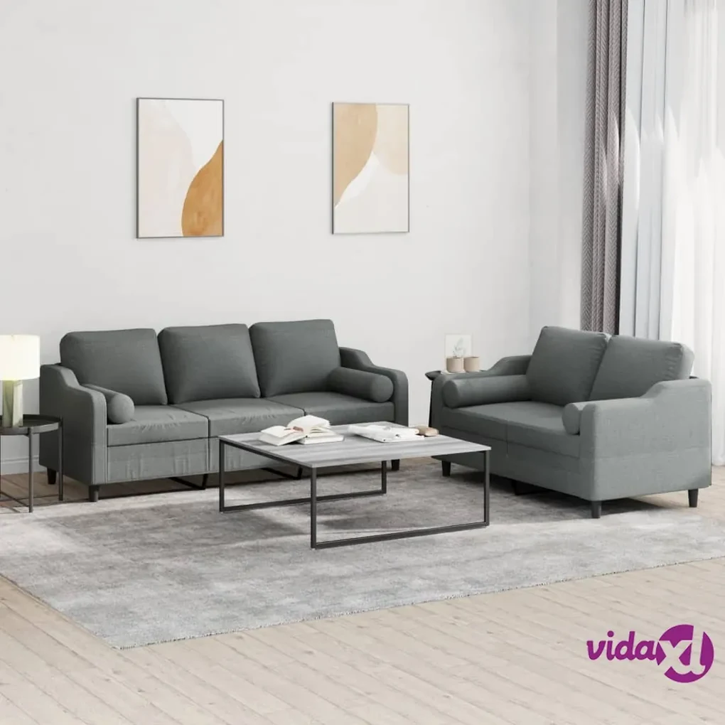 vidaXL Set di Divani 2 pz con Cuscini Grigio Scuro in Tessuto