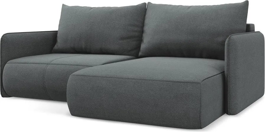 Divano angolare grigio allungabile/con contenitore (con penisola a destra) Nanea – Makamii