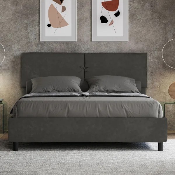 Letto matrimoniale e rete 160x190 in microfibra grigio Mados