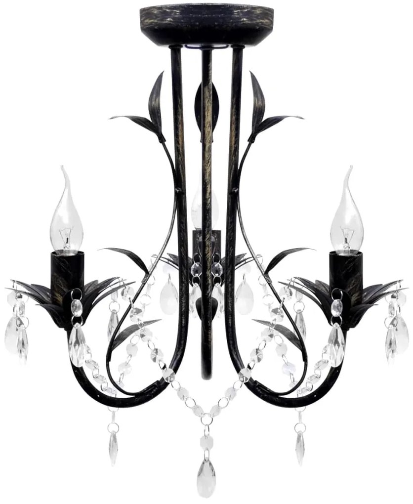 Lampadario Art Nouveau Nero Metallo Perline Cristallo E Lampadine E14 /