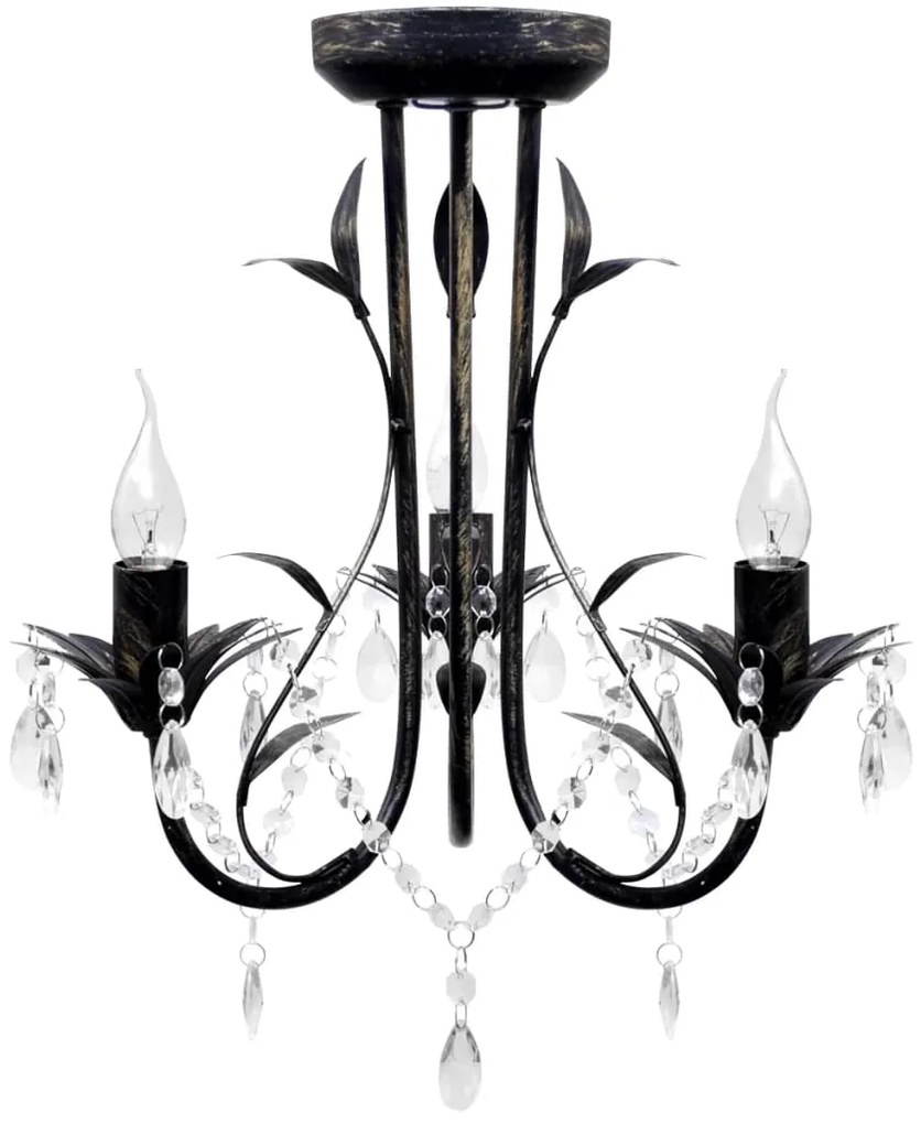 Lampadario Art Nouveau Nero Metallo Perline Cristallo e Lampadine E14