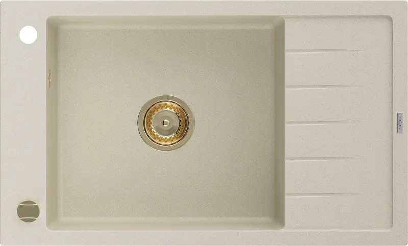 Mexen Elias lavello in granito a 1 vasca con gocciolatoio 795 x 480 mm, beige, sifone dorato - 6511791005-69-G
