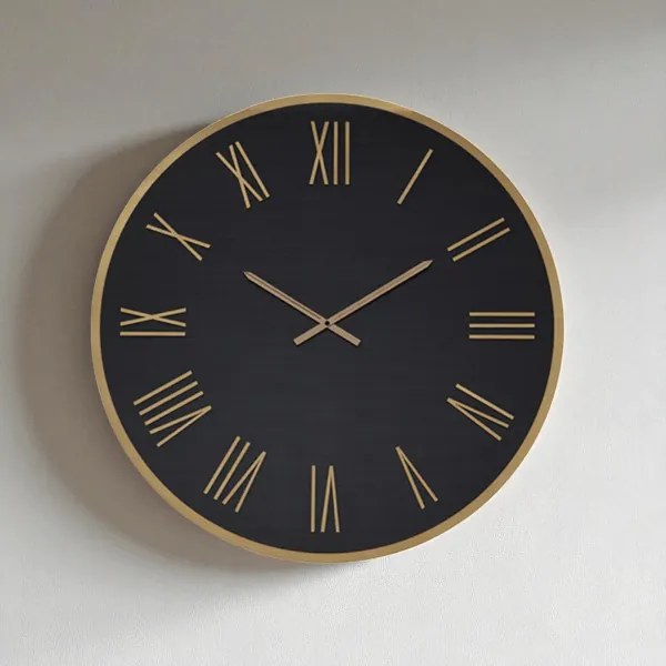 Orologio rotondo D80 cm in Laminam Nero con dettagli Rame LAZARUS