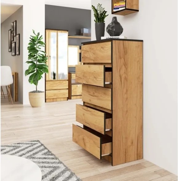 Cassettiera Moderna 60x40x120 Cm 5 Cassetti Quercia Effetto Legno Artika