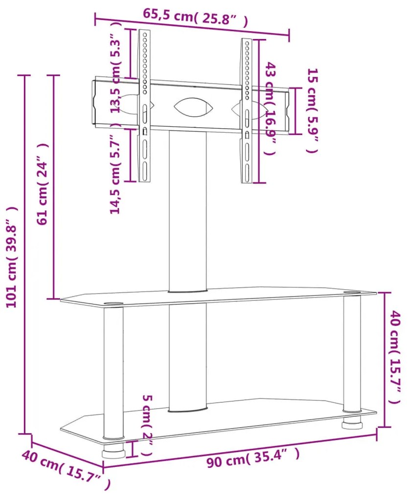 Supporto TV Angolare 2 Livelli per 32-70 Pollici Nero e Argento