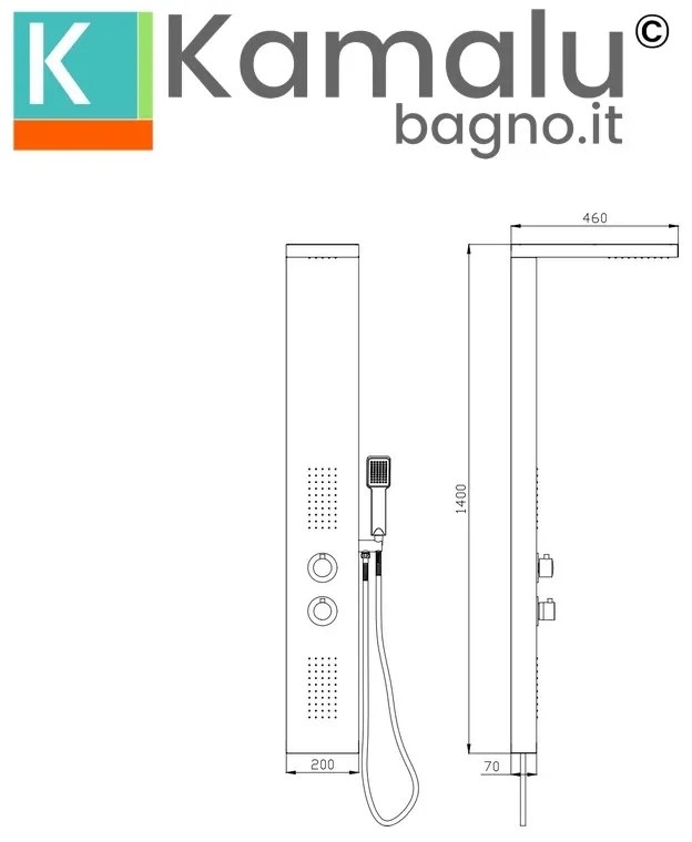 Kamalu - Colonna doccia idromassaggio nera effetto cascata e miscelatore a 4 funzioni | KAM-K7300N
