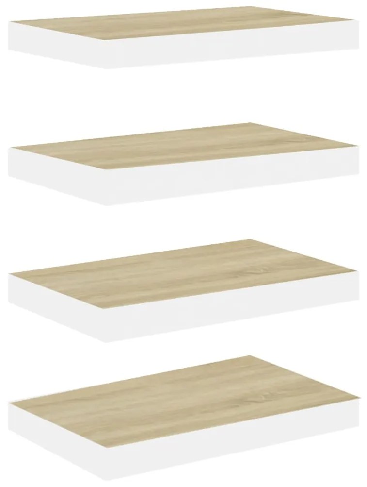 Scaffali a parete 4 pz rovere e bianco 50x23x3,8 cm in mdf