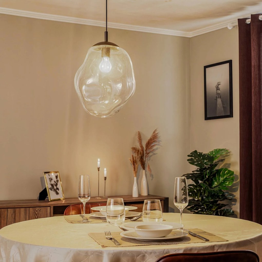 TK Lighting Sospensione di vetro Sol, Ø 35cm, nero/trasparente