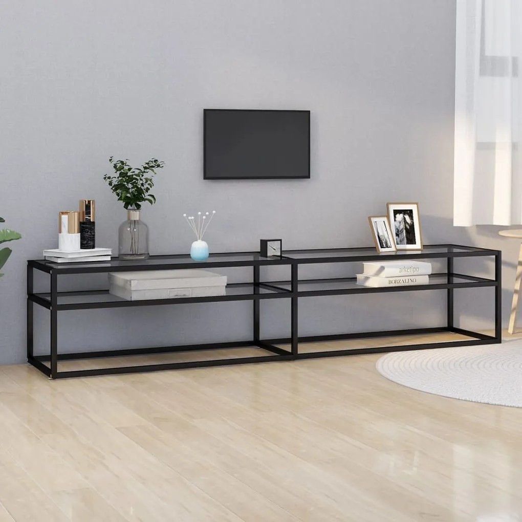 Mobile Porta Tv Trasparente 200x40x40,5 Cm İn Vetro Temperato /