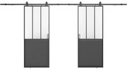 Porte scorrevole doppia atelier esterno muro Nero e vetro temperato smerigliato 2 x H205 x L83 cm - ARTISTO II
