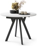 ALMO Bianco Opaco/gambe nere - TAVOLO ROTONDO ALLUNGABILE CON GAMBE A Y LOFT / INDUSTRIALE PER SALONE / SALA DA PRANZO