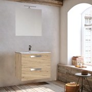 Mobile bagno sospeso base 2 cassetti 62 cm con lavabo specchio lampada LED ANGELA1 Quercia