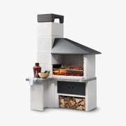 Palazzetti Faro New barbecue con cappa inox antracite braciere laterale e Piano in Marmotech effetto granito grigio