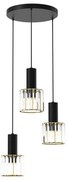 Lampadario a sospensione con filo CRISTAL 3xE27/60W/230V nero