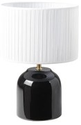 Lampada da tavolo nera in ceramica lucida e paralume in tessuto plissettato bianco H35 cm PIEGA