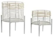 Set di Vasi DKD Home Decor Bianco Naturale Metallo Rattan Quadrato 25 x 25 x 32 cm (2 Unità)