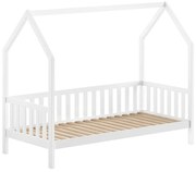 Letto da bambini a forma di casa bianco in pino massiccio con rete inclusa 90x200 cm Cabane – Vipack