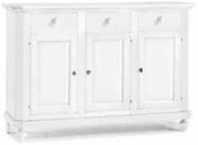 Credenza classica gambe a cipolla tre porte in legno bianco opaco