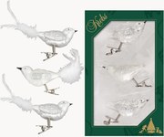 Set di 3 addobbi natalizi in vetro soffiato dipinti a mano con coda di piume Birds