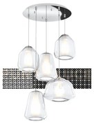 Sospensione cromo 5 luci tonda vetri 1x alpha + 2x beta + 2x gamma ...