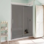 Porta doccia scorrevole L 96-100 cm x H 190 cm per nicchia in vetro fumè SP. 6 mm, profilo lucido cromo, serie Bilbao