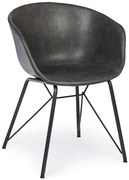 Set di 2 poltroncine WARHOL in similpelle antracite e gambe in acciaio nero, con braccioli