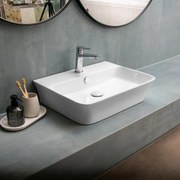 Kamalu - Lavabo bagno da appoggio design rettangolare 56 cm ceramica bianca | KL-5800