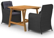 Set mobili da pranzo per giardino 3 pz nero