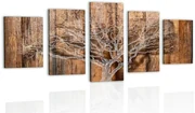 Quadri 5 pezzi – Albero con imitazione di sfondo in legno