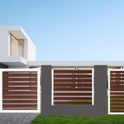 Cancello automatico battente ALBA Maia120-40 in alluminio, apertura centrale, L 300 x H 160 cm, di colore noce telaio bianco