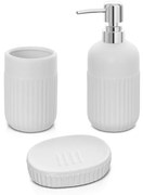 Accessori bagno da appoggio in set 3 pezzi in ceramica colore bianco Cup