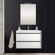 Mobile bagno da 80 cm Nilo bianco lucido con doppio cassetto lavabo e specchio