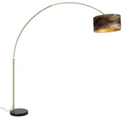 Lampada ad arco moderna in ottone con base in marmo nero e paralume leopardato 50 cm -XXL