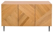 Credenza design in legno chiaro massello di rovere con incisioni e metallo nero 3 ante L135 cm ARCHIPEL