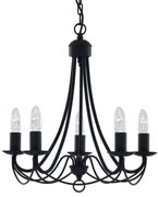 Lampadario Industrial-Nordico Maypole Acciaio Nero 5 Luci E14