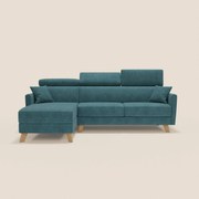 Francy divano letto angolare sfoderabile - penisola contenitore e poggiatesta reclinabili in tessuto smacchiabile T17 petrolio