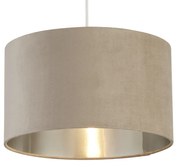 Sospensione Contemporanea Tamburo Tessuto Argento Tortora 1 Luce D38Cm