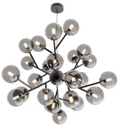 Lampadario Contemporaneo Dallas Metallo Nero 24 Luci Diffusori Vetro Specchiato