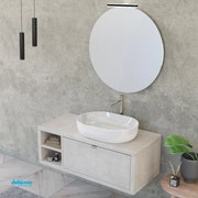 Mobile Bagno Sospeso "Unit Six" Da 110 Cm Composto Da Un Cassetto Ed Un'Anta Finitura Cemento Grigio Cielo