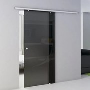 Porta scorrevole reversibile Cristal Fumé in alluminio nero, L 86 x H 215 cm, con binario Atena