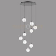 Lampada a sospensione bolla, metallo nero opaco + 9 vetri trasparen...