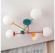 Plafoniera MOON 6xE27/15W/230V turchese/giallo/rosso
