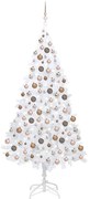 Albero di Natale Artificiale Preilluminato con Palline, Albero di Natale Preilluminato con Palline Bianco 210 cm PVC II