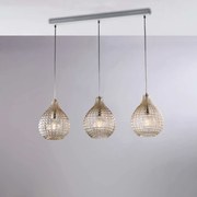 Bonetti Illumina Binario in ferro laccato bianco e montatura cromo e diffusori in vetro soffiato ambra con decoro effetto cristallo 3 luci