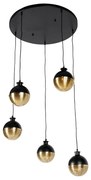 Lampada a sospensione industriale nera con ottone 5 luci - Haicha